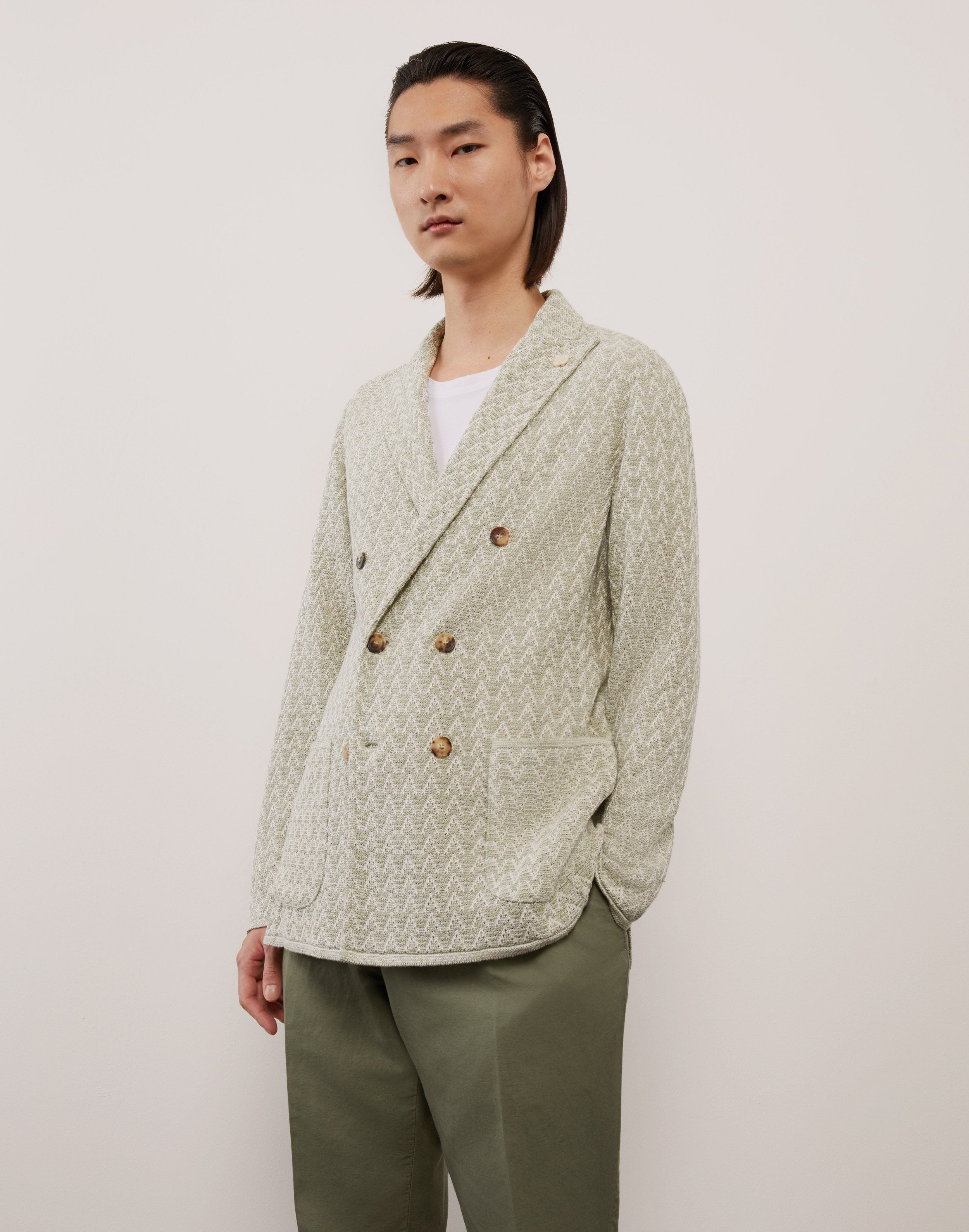 Green knit double-breasted blazer | Lardini