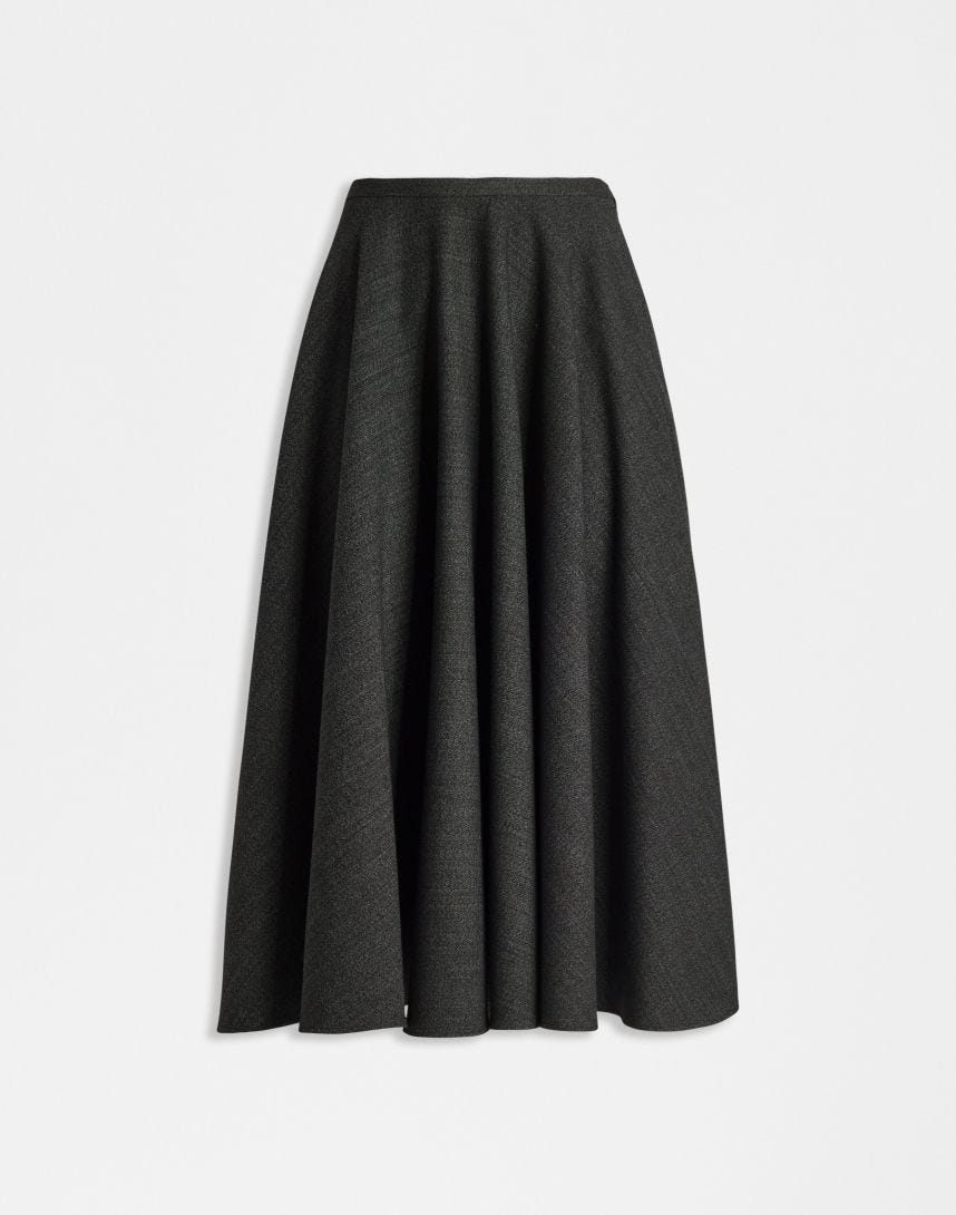 Grey salt and pepper midi flared skirt