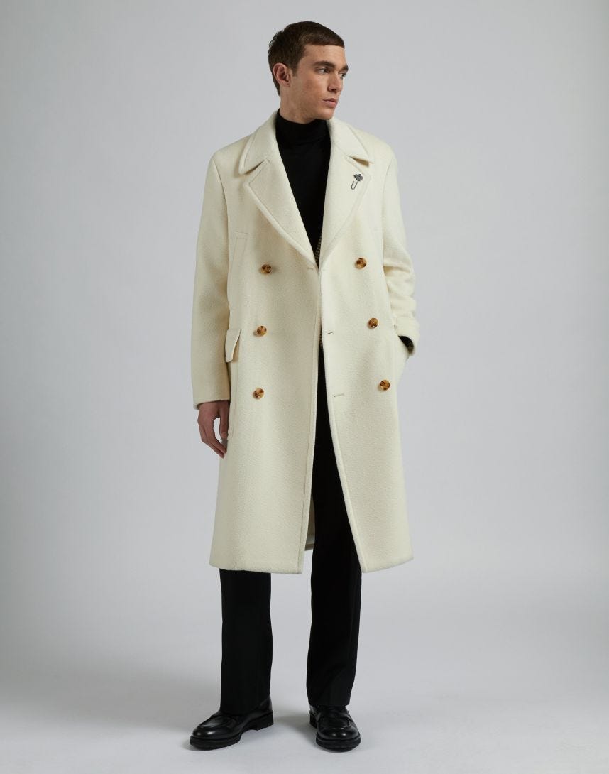 Cream double-breasted coat in alpaca wool