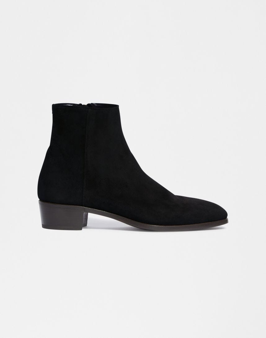 Black sheepskin suede ankle boot