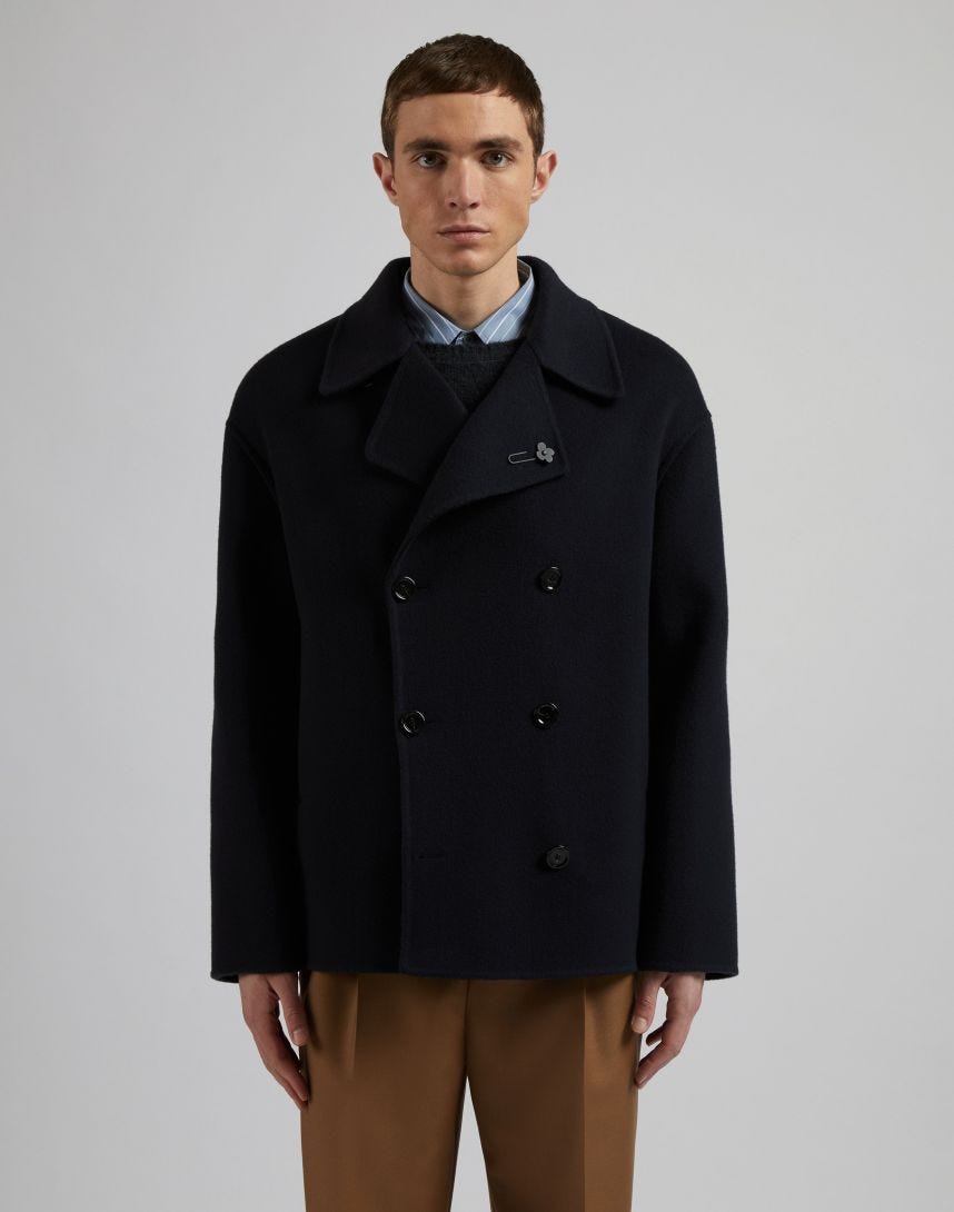 Blue wool 6-button double-breasted short pea coat