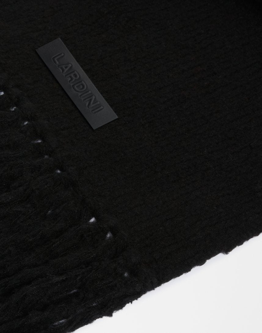 Black wool and cashmere knit fringed scarf