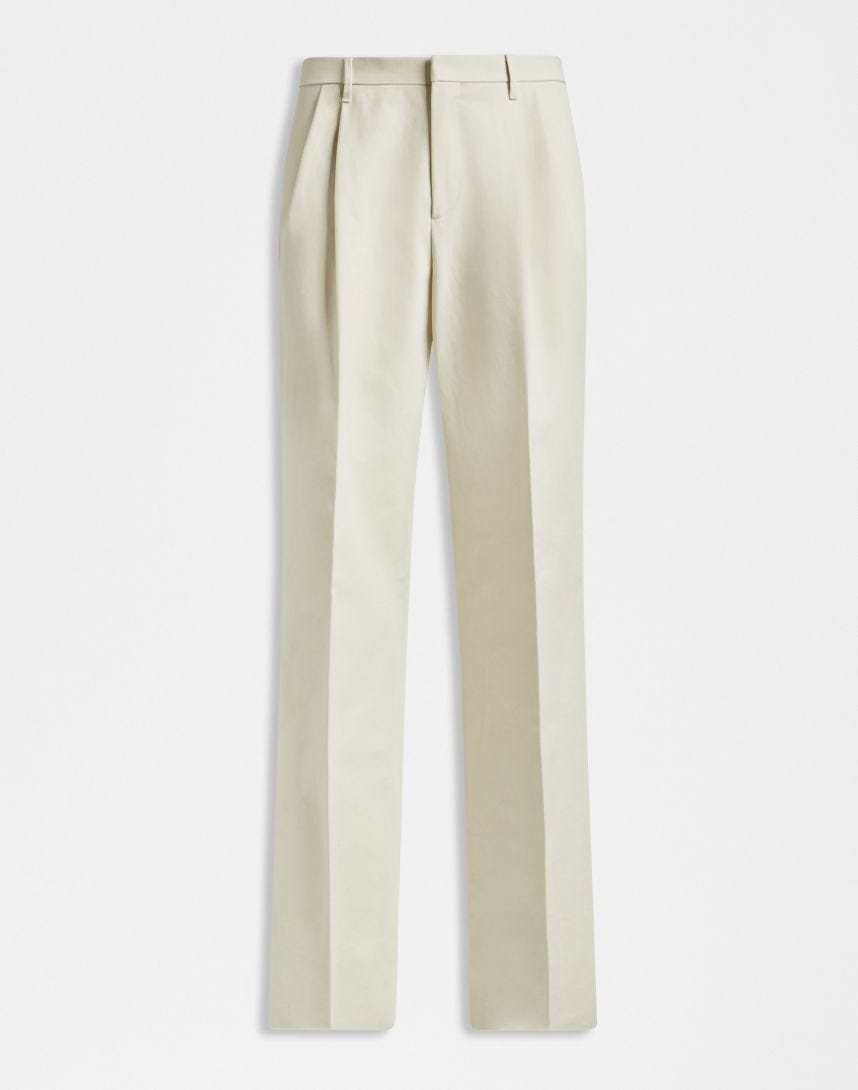 Pantalon Feeling en sergé de coton couleur crème