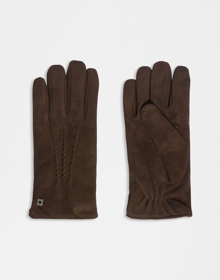 Gants marrons en peau de daim, intérieur en cachemire