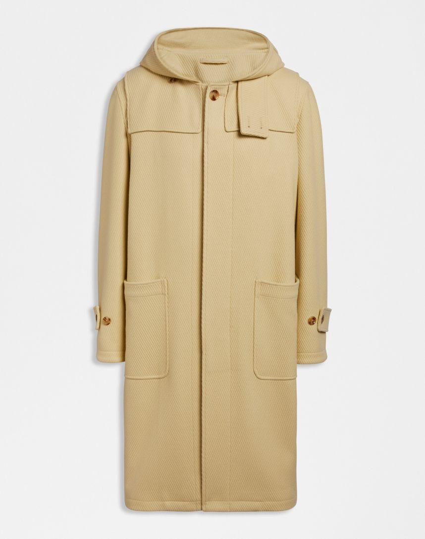 Duffel-coat à capuche en laine de cachemire jaune pastel