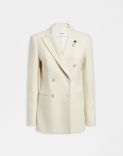 White six-button double-breasted jacket in soft wool and silk canvas 1