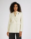 White six-button double-breasted jacket in soft wool and silk canvas 2