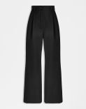 Pantalon taille haute en gabardine de laine et coton noir 1