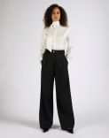 Pantalon taille haute en gabardine de laine et coton noir 3