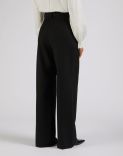 Pantalon taille haute en gabardine de laine et coton noir 4