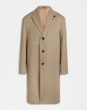 Beige single-breasted beaver-look cashmere coat 1