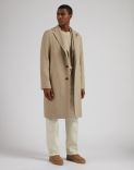 Beige single-breasted beaver-look cashmere coat 2