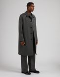 Grey single-breasted lined coat with a front placket 3