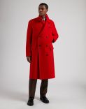 Red double-breasted coat in wool blend fabric 4