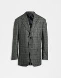 Single-breasted jacket in grey and black patterned cashmere lambswool 1