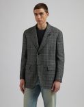 Single-breasted jacket in grey and black patterned cashmere lambswool 2