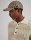 Wool baseball cap with beige and brown damier pattern 3