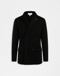 Black double-breasted pea coat in 100% merino wool 1