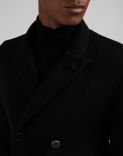 Black double-breasted pea coat in 100% merino wool 5