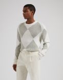 White crew-neck sweater with two-tone grey intarsia 2