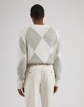 White crew-neck sweater with two-tone grey intarsia 4