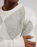 White crew-neck sweater with two-tone grey intarsia 5