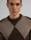 Brown crew-neck sweater with two-tone hazelnut intarsia. 5