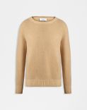 Beige crew-neck plain knit sweater 1