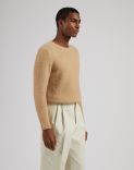 Beige crew-neck plain knit sweater 2