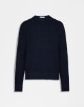 Blue crew-neck plain knit sweater 1