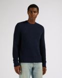 Blue crew-neck plain knit sweater 2