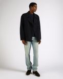 Blue crew-neck plain knit sweater 3