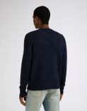 Blue crew-neck plain knit sweater 4