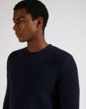 Blue crew-neck plain knit sweater 5