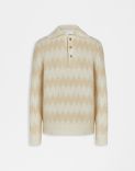 Long-sleeve two-tone polo shirt in white and beige kid mohair 1