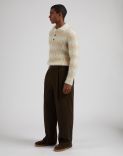 Long-sleeve two-tone polo shirt in white and beige kid mohair 3