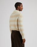 Long-sleeve two-tone polo shirt in white and beige kid mohair 4