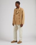 Camel wool 6-button double-breasted short pea coat 4