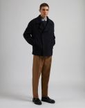 Blue wool 6-button double-breasted short pea coat 3