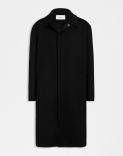 Black wool single-breasted coat with front placket 1