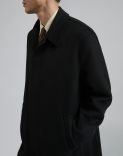 Black wool single-breasted coat with front placket 3