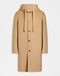 Manteau droit beige en laine à capuche et cordon de serrage 1