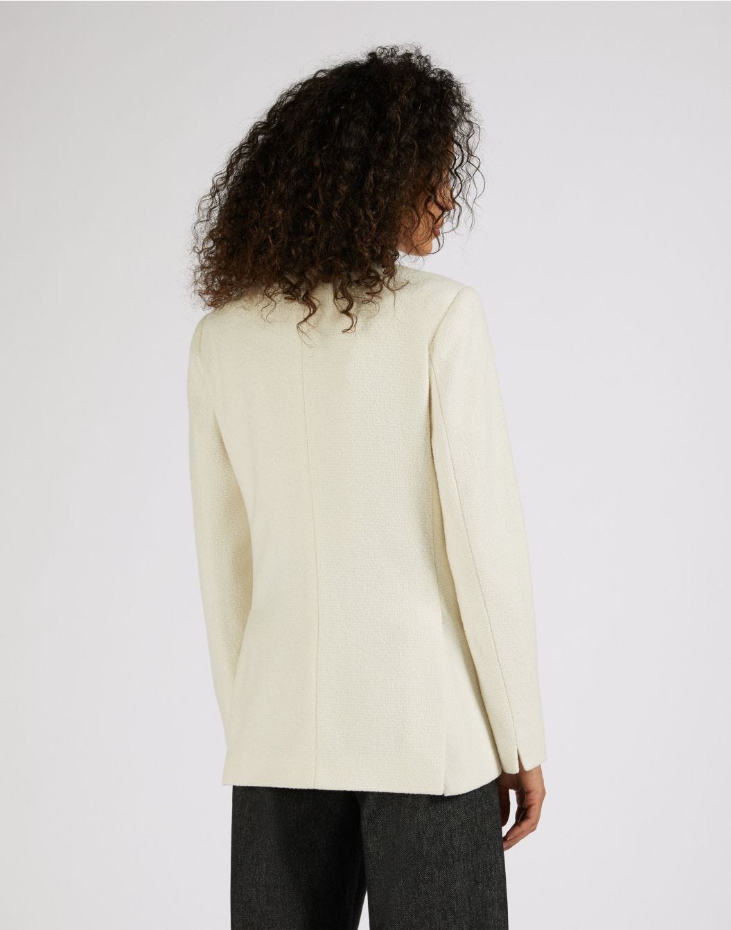 White six-button double-breasted jacket in soft wool and silk canvas