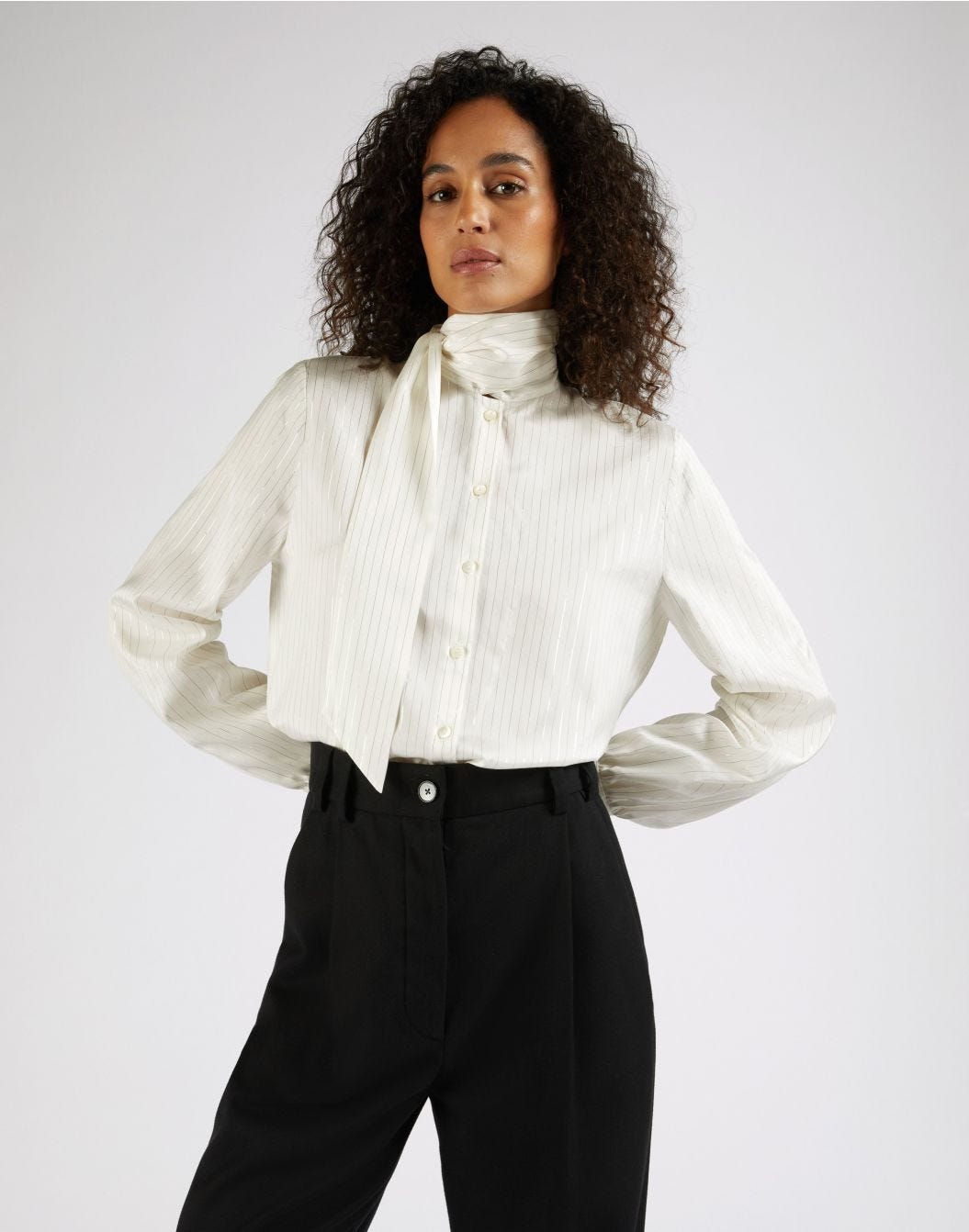 White habotai silk shirt with bow