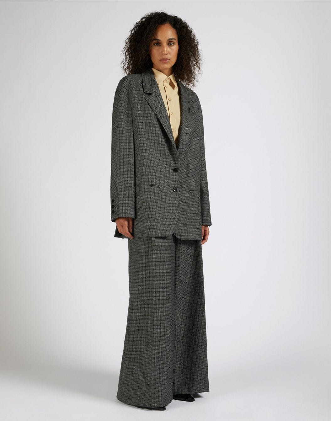 Regular-waist trousers in grey micro-check wool