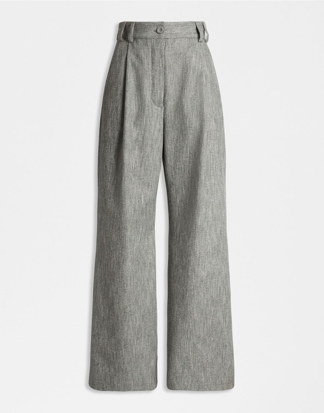 Pantalon gris à taille haute en coton mélangé à de la laine