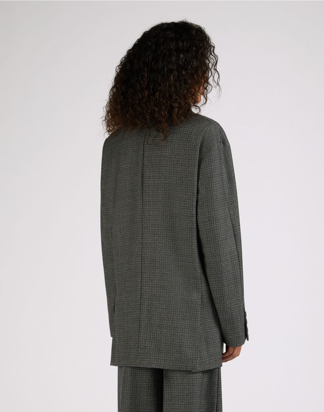 Unconstructed single-breasted jacket in grey micro-check wool