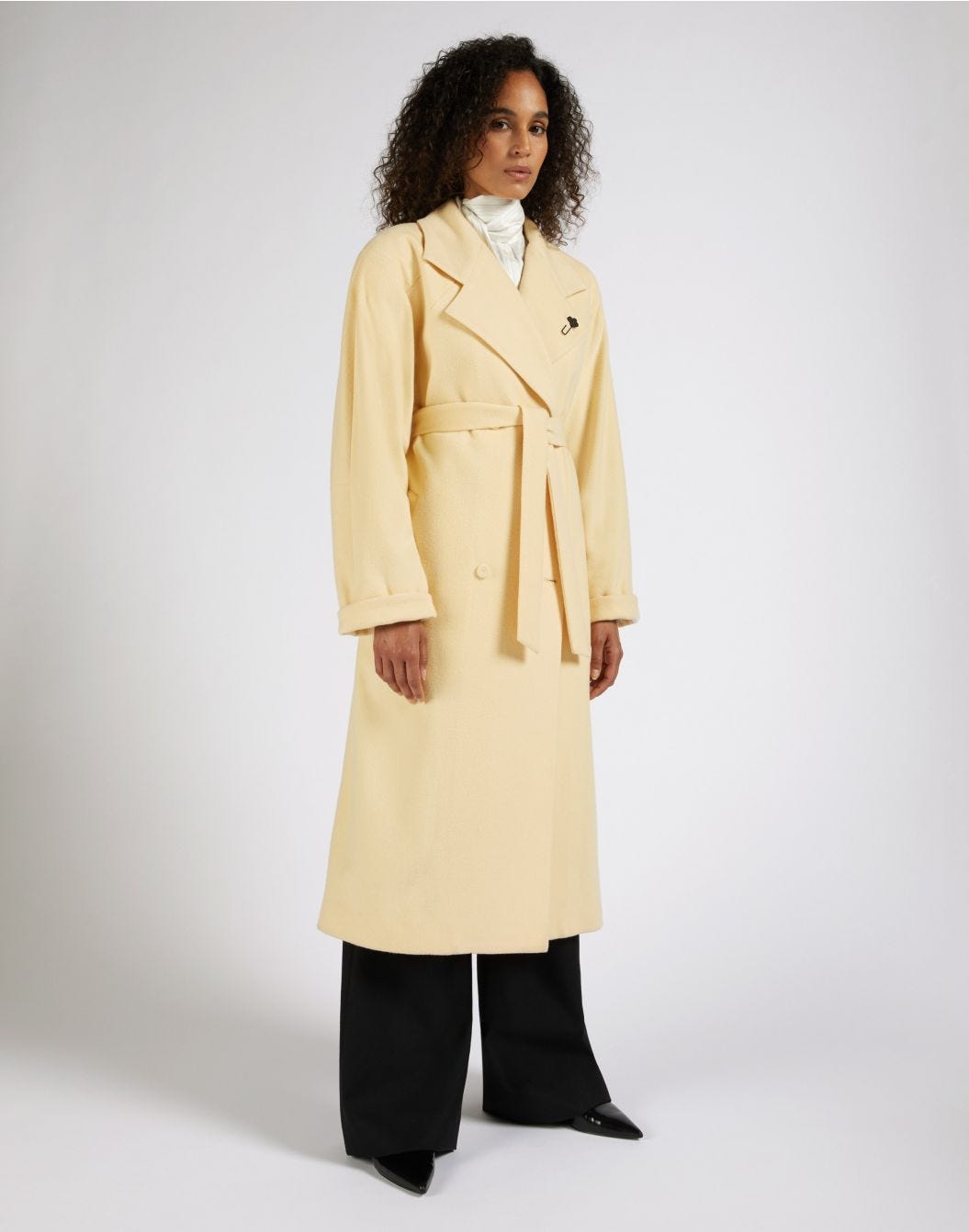 Yellow double-breasted long cashmere coat