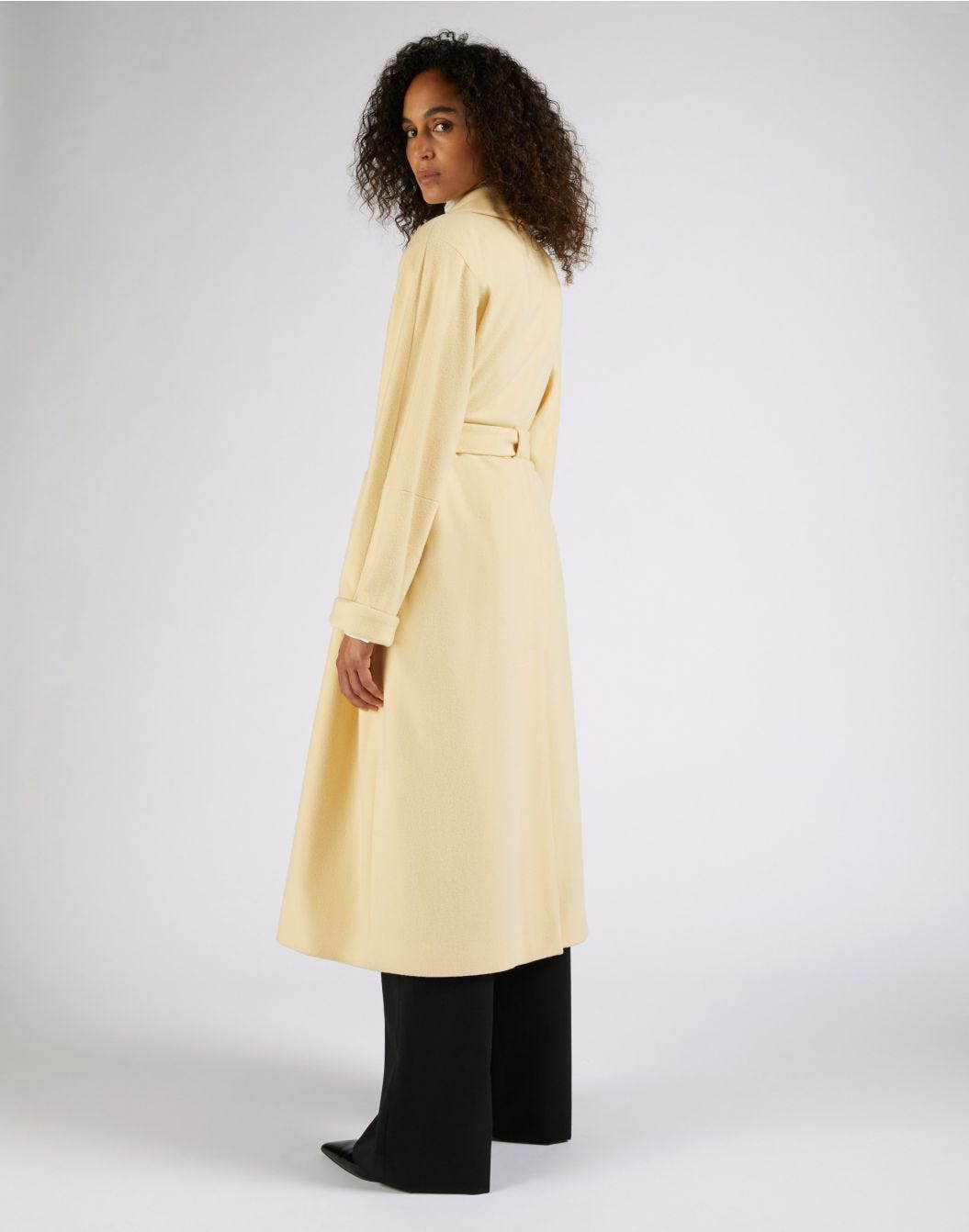 Yellow double-breasted long cashmere coat