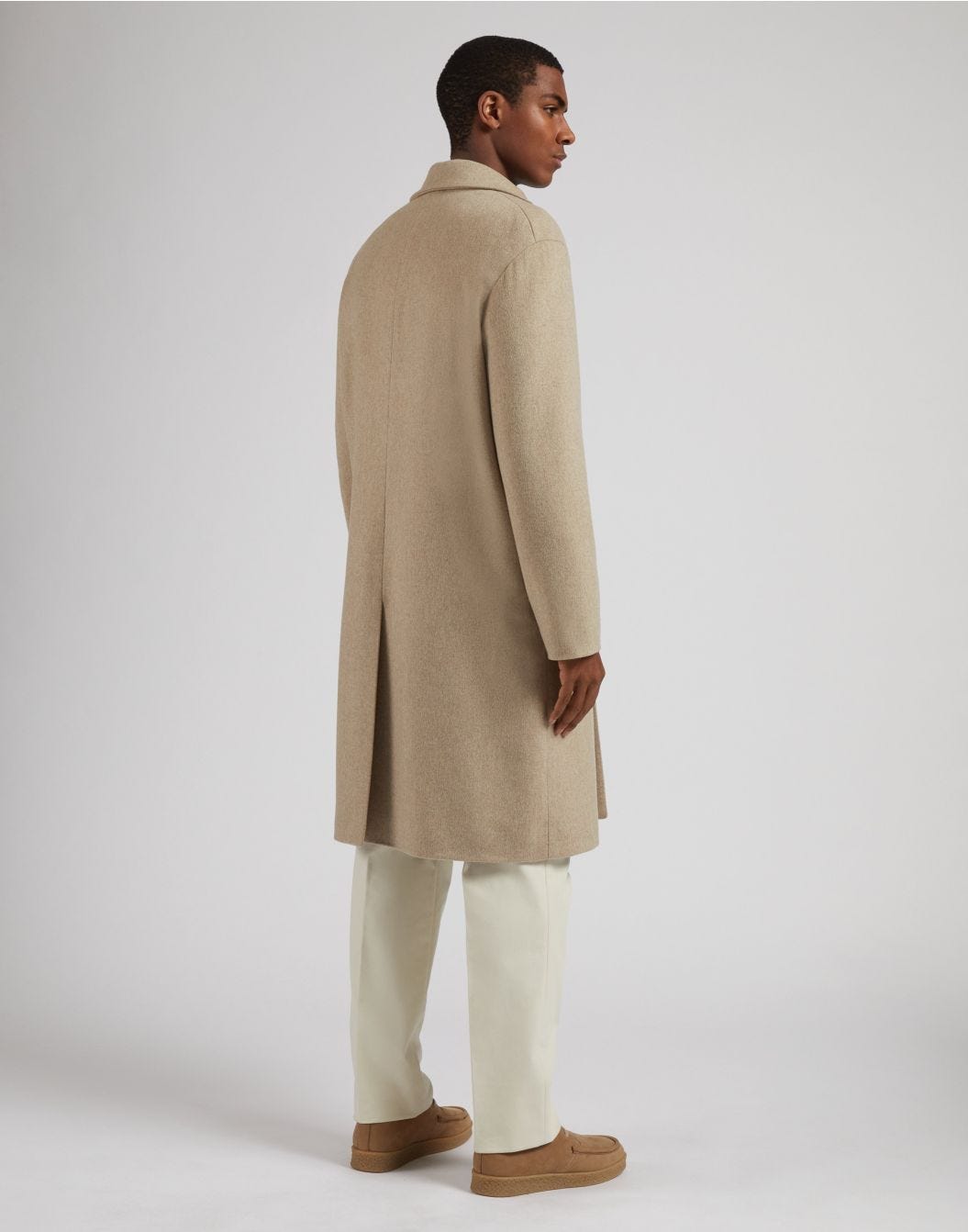 Beige single-breasted beaver-look cashmere coat